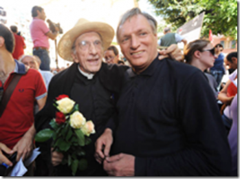 Father Luigi Ciotti with his mentor and friend, the anarchist priest and defender of sodomites issues, the late Don Gallo.